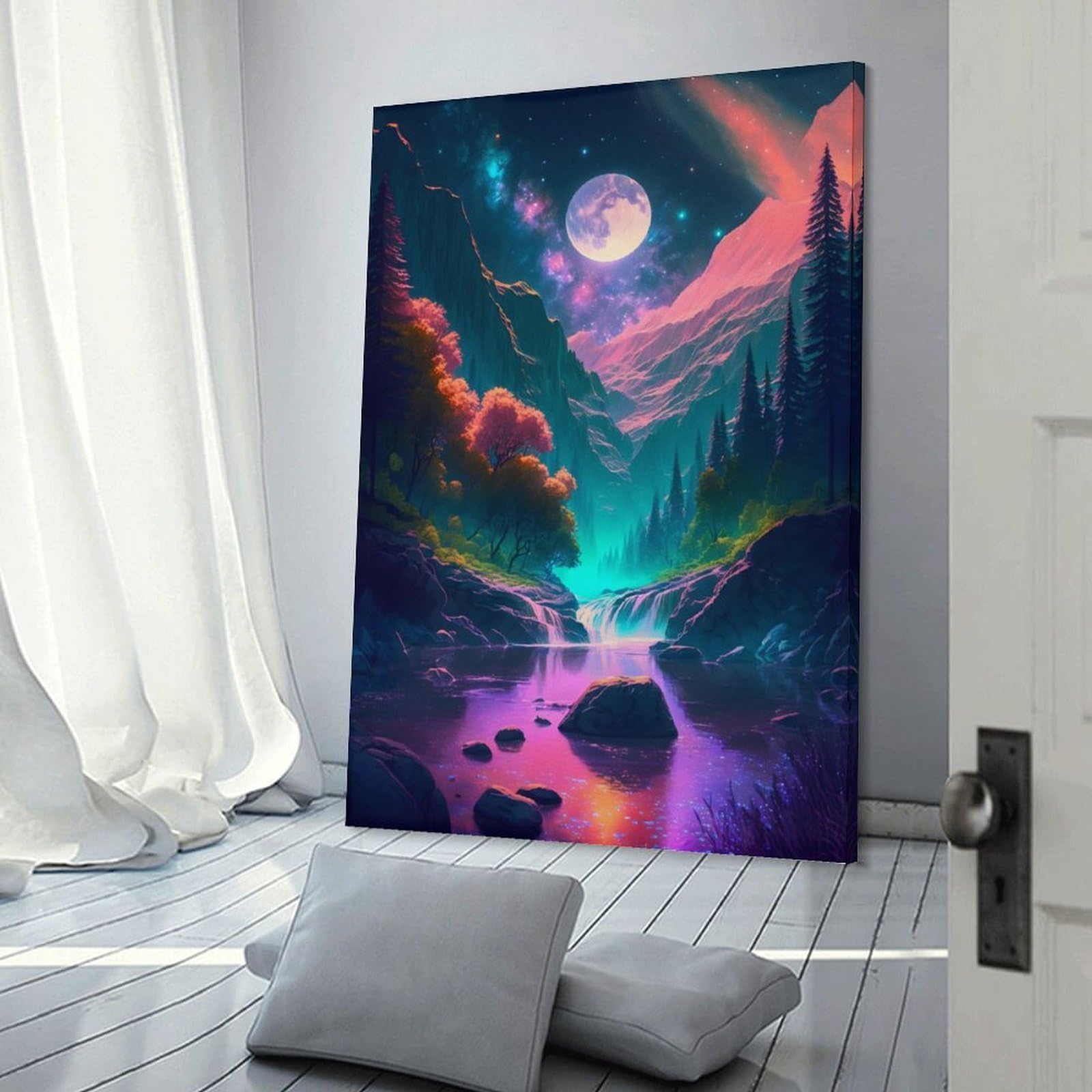 Junmoney Enchanted Moonlit Valley Canvas Wall Art 08x12inch(20x30cm), for Art Walls, Layered Displays Or Homes, Decorative Artwork with Flexible Styling