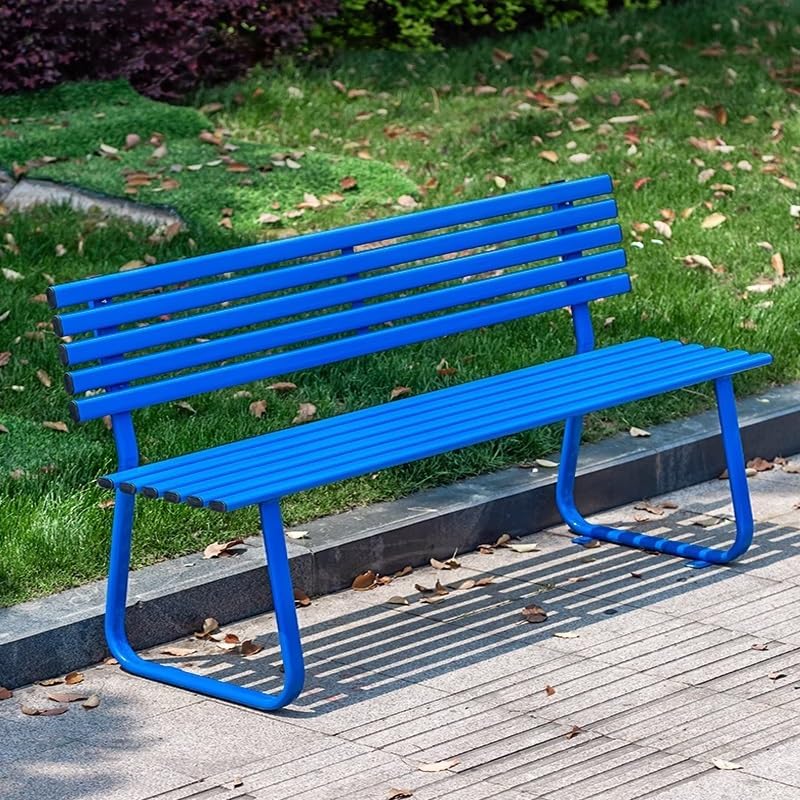 Weatherproof Ergonomic Garden Bench with Backrest - Durable Galvanized Steel, 500kg Capacity, Perfect for Parks, Porches & Outdoor Spaces (Blue, 120x45x74cm)