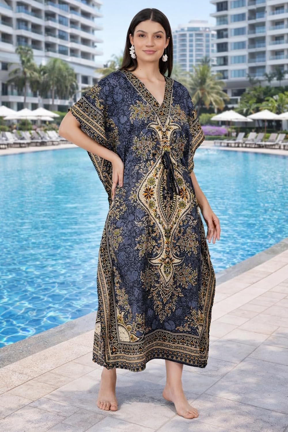 LAPSHA'S Women's Kaftan Dress Beach Cover Up Tribal Ethnic Print Plus Size Loose Kimono Maxi Dress - Image 5