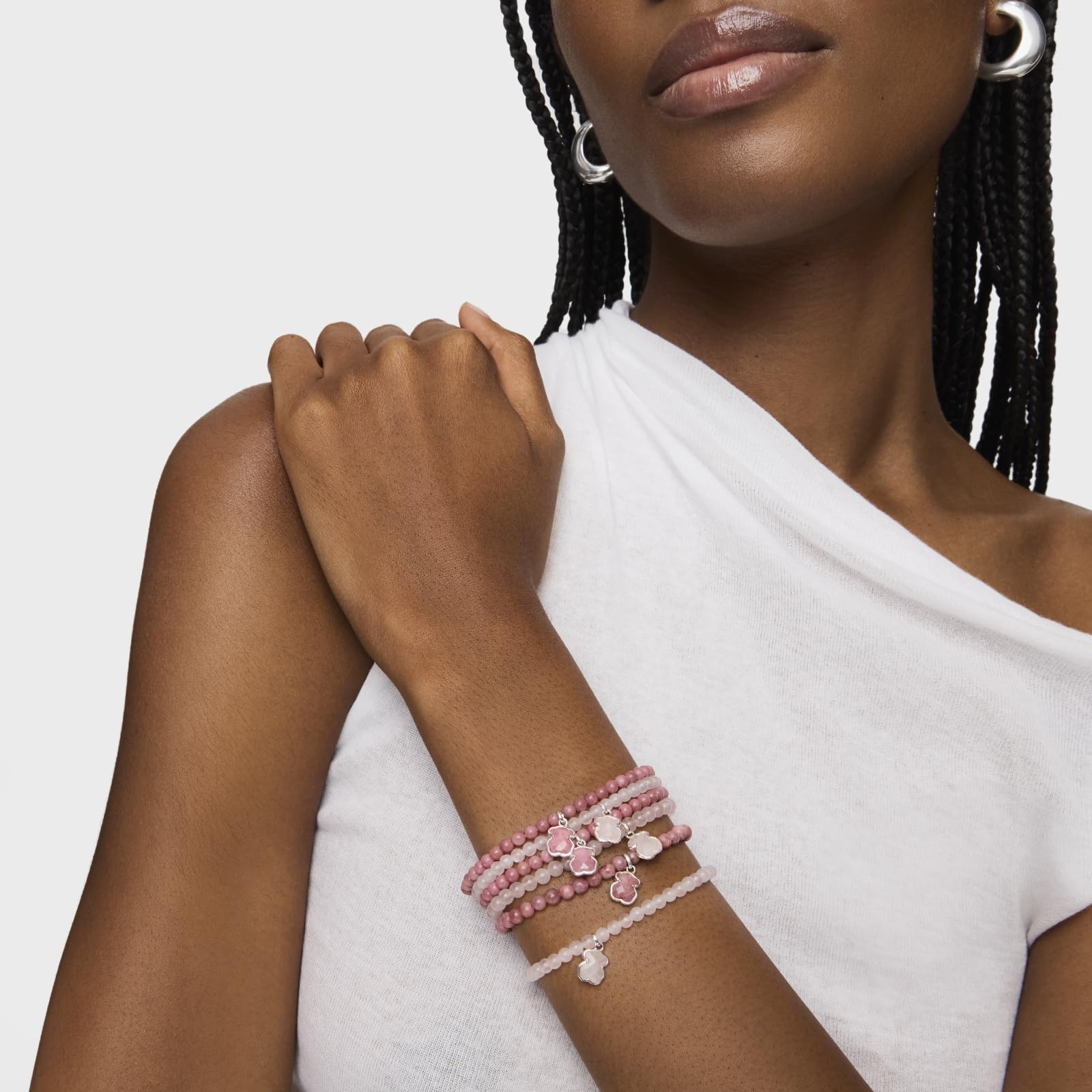 TOUS Pulsera para Mujer de Plata de Primera Ley y Rodonita, Colección Icon Color