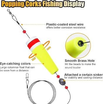 Popping Cork Float Rigs, Slip Bobbers Fishing Redfish Speckled Trout Popping Corks Weighted for Saltwater Freshwater 2in 3in 4in 5in