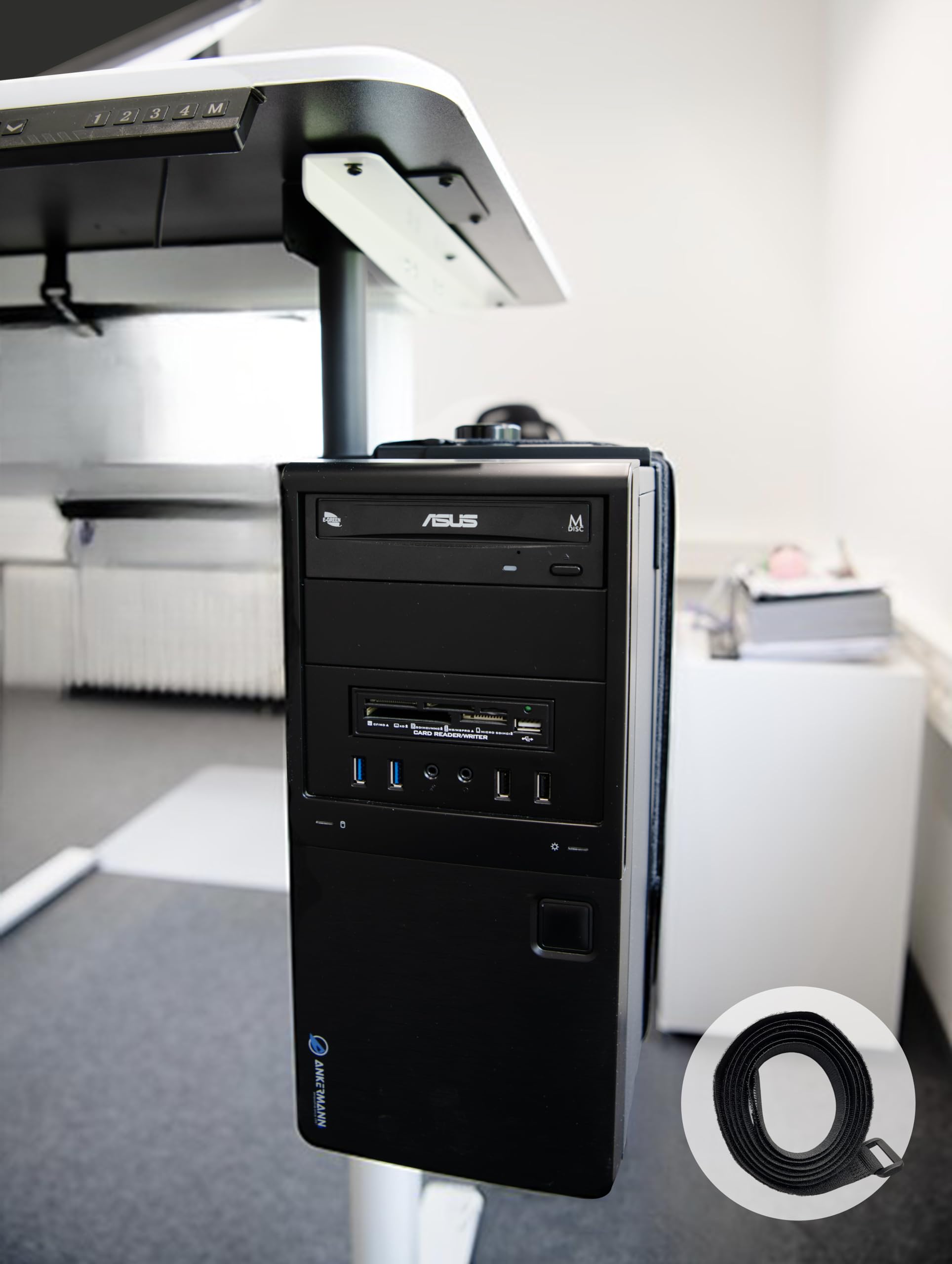 HFTEK PC Halterung Untertisch, CPU Halterung 360° drehbar, höhenverstellbar 12–49 cm, Breite 14–24 cm, Computerhalter für Gaming PC & Tower, bis 15kg - PH50B