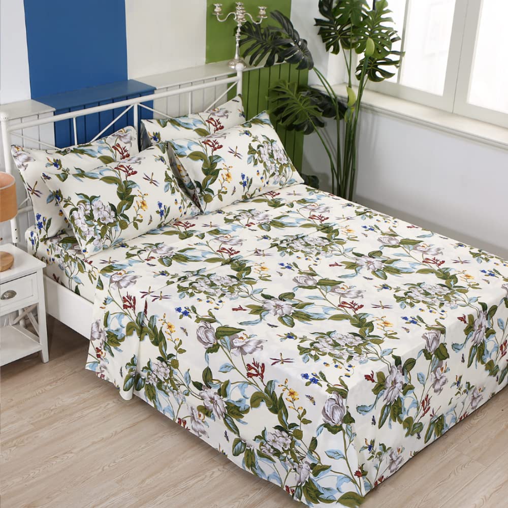 FADFAY Juego de Sábanas Tamaño Completo Verde Floral Ropa de Cama