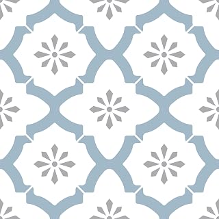 FloorPops Alfama Blue Peel & Stick Vinyl Floor Tiles - Geometric, Water Resistant, 12x12 Inch, 10 Pack Covers 10 Sq Ft