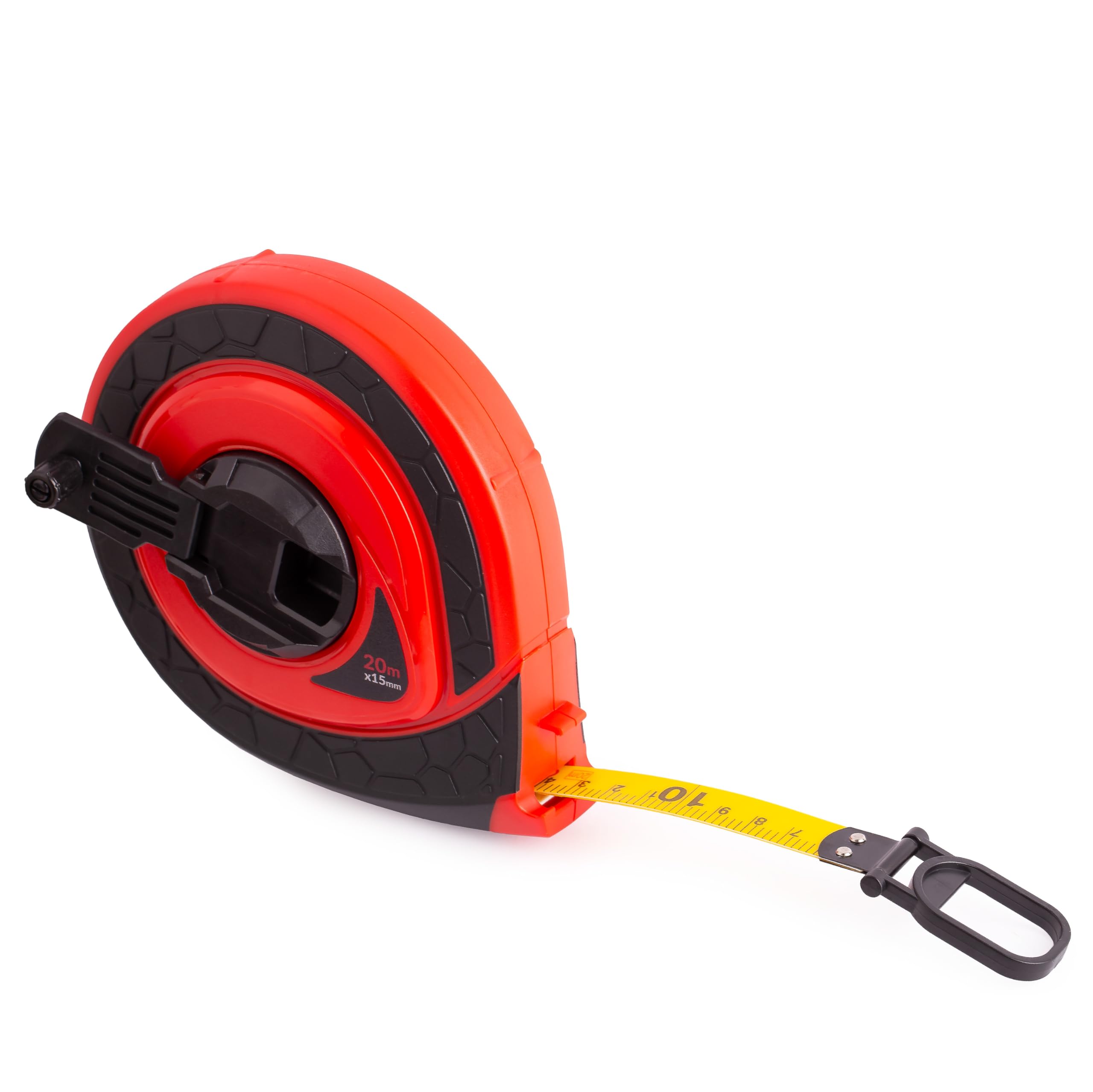MIVOS Cinta métrica 20m - Cinta métrica robusta - Manivela plegable - Rollo metro - Fibra de vidrio - Retracción rápida de la cinta - Insertos engomados y antideslizantes - Carcasa de plástico ABS
