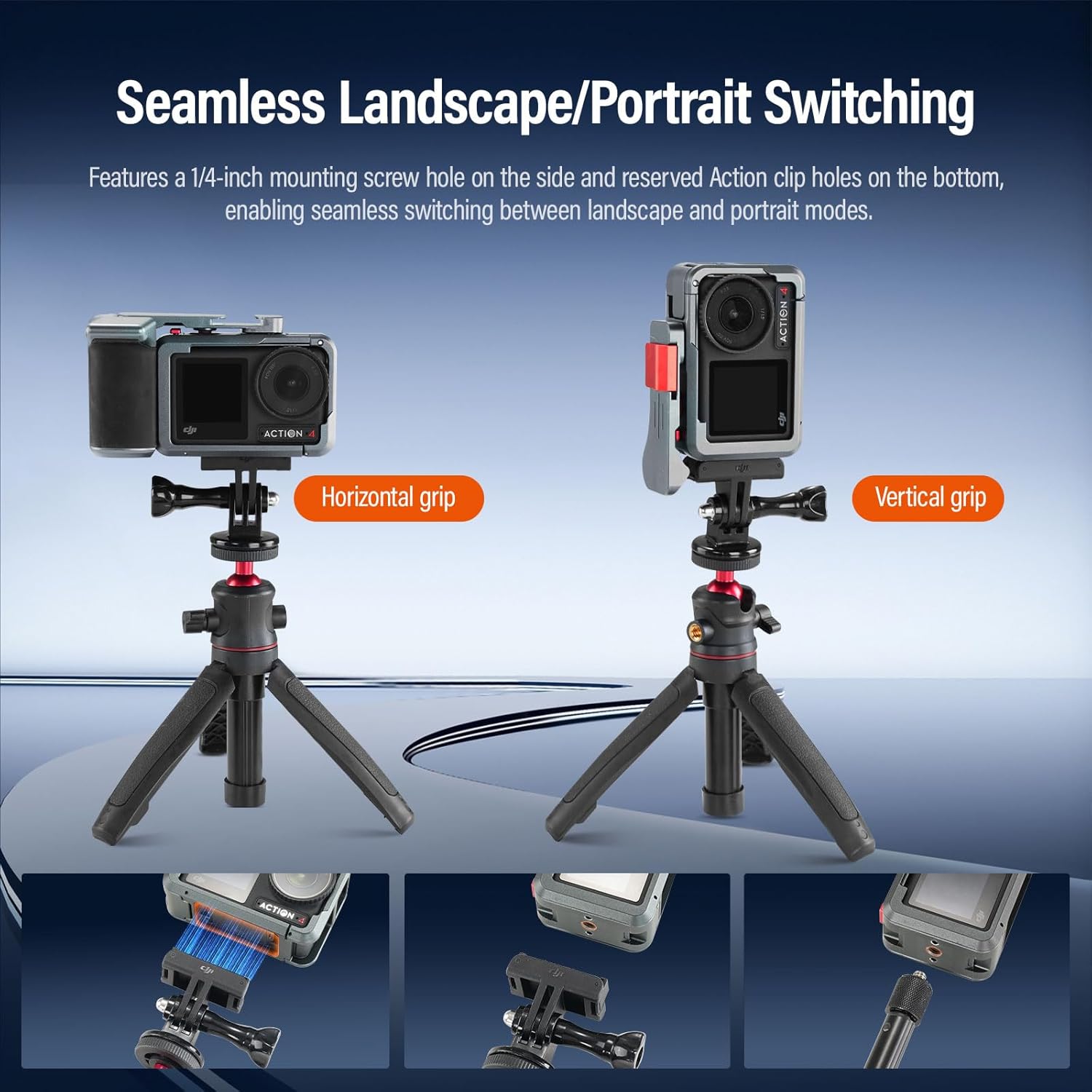 Soonpho Handle Grip Kit for DJI Action 5 Pro Cage Action 4 Protective Frame with Handle Grip Storage Bag Screen Protector*4 Lanyard*2 Quick Release Cold Shoe ＆ 1/4" Thread Shutter Button(Gray