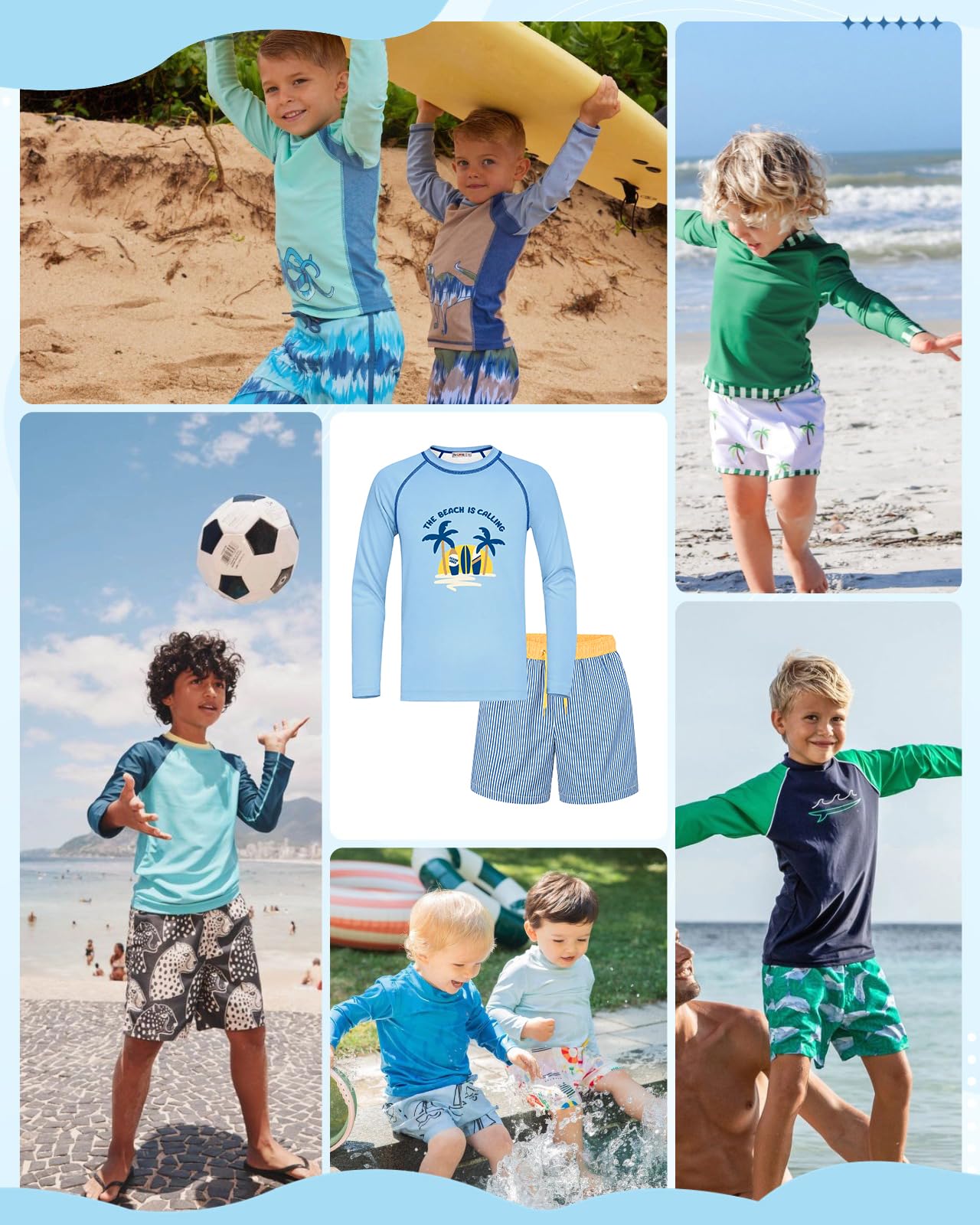 weVSwe Maillot De Bain pour Tout-Petit Garçon UPF 50+ À Manches Longues 2 Pièces Rash Guard Set