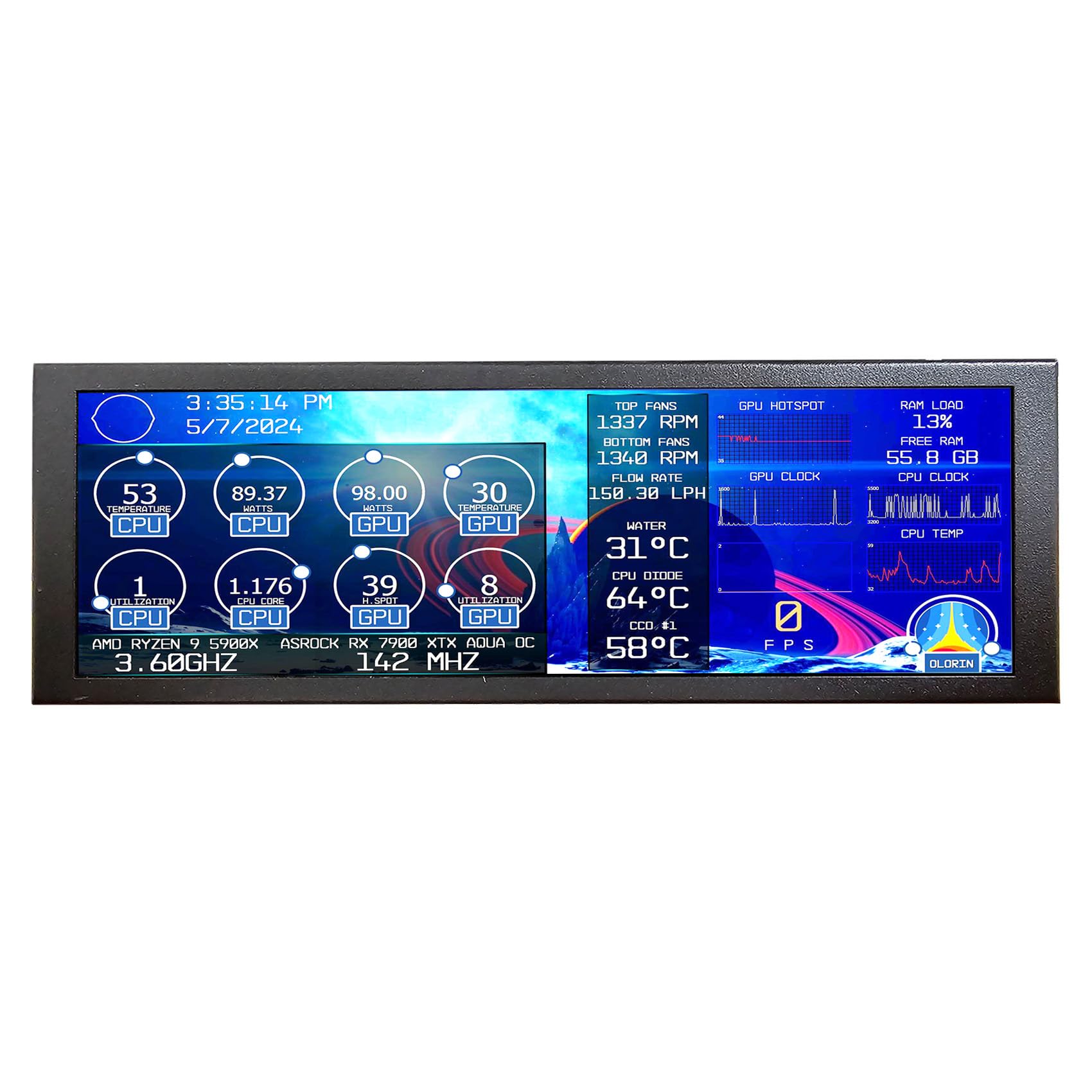 VSDISPLAY Mini Monitor IPS de 7.84 Pulgadas 1280 x 400 Pantalla LCD | como PC/computadora/Velocidad de Temperatura CPU GPU Pantalla Secundaria