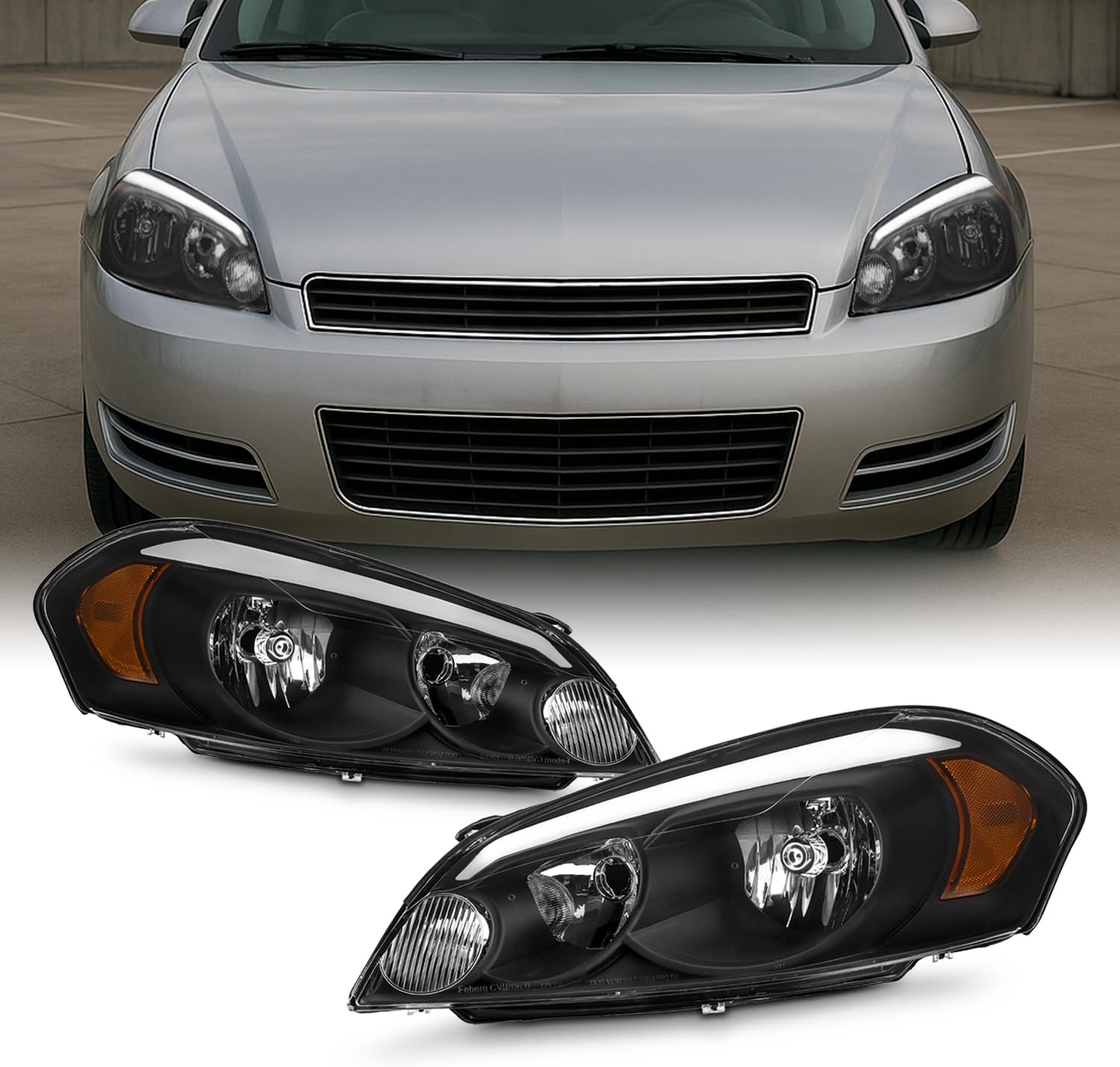 AKKON - Fits 2006-2013 Chevy Impala 14-16 Impala Limited 06-07 Monte Carlo Headlights Pair LH+RH w/LED Tube DRL Running