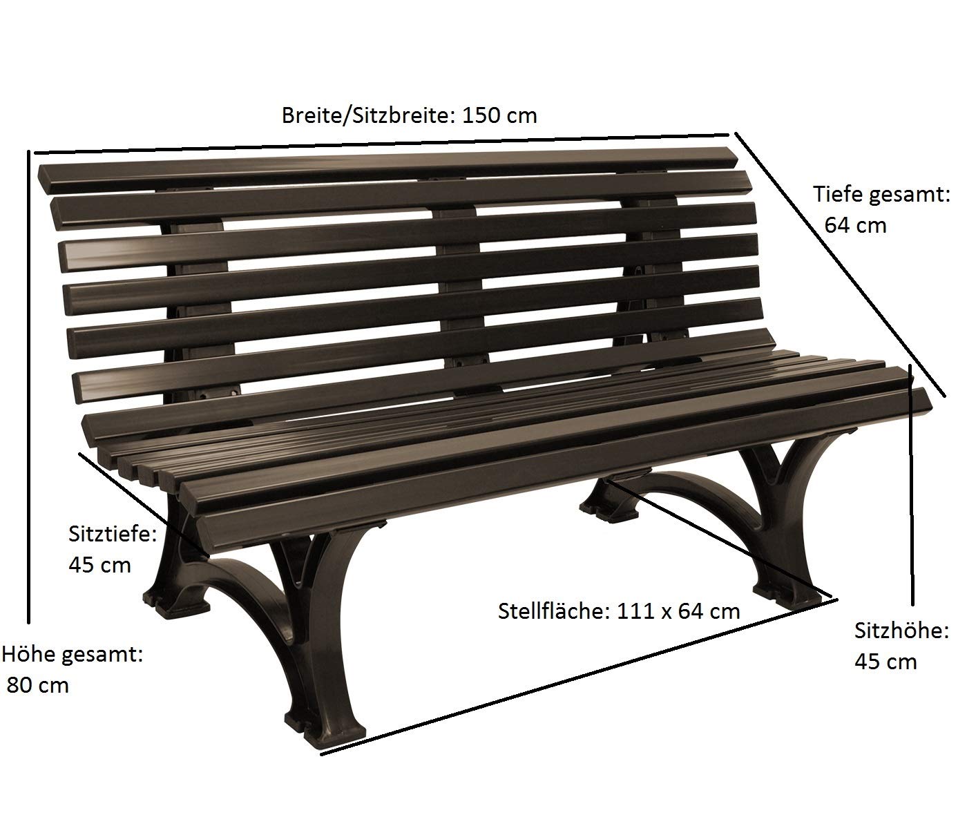 Gartenbank 3-sitzer 150cm, Kunststoff braun, wetterfest, Outdoor