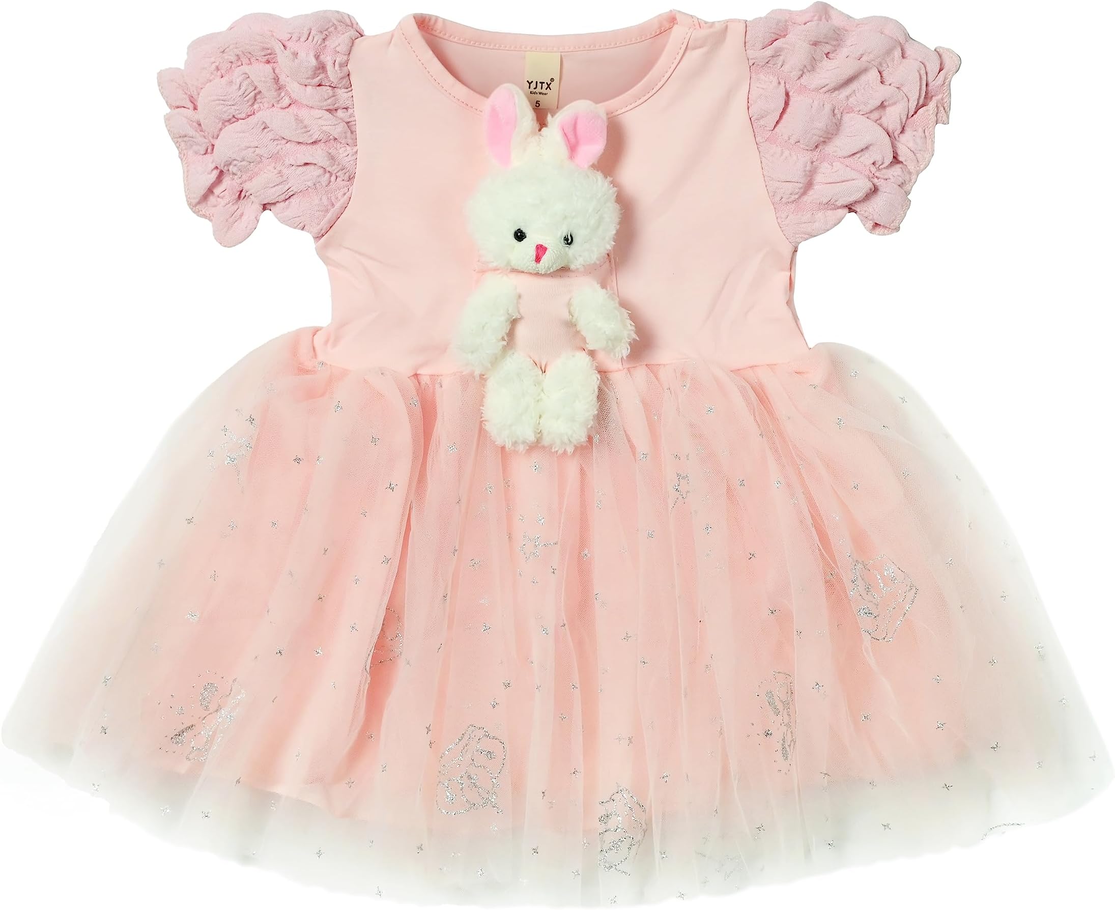 Bold N ElegantGirl's Sequin Glitter Party Princess Sparkle Tutu Mini Dress Frock With Soft Plush Bunny Rabbit Toy For Infant Toddler Baby Girl's