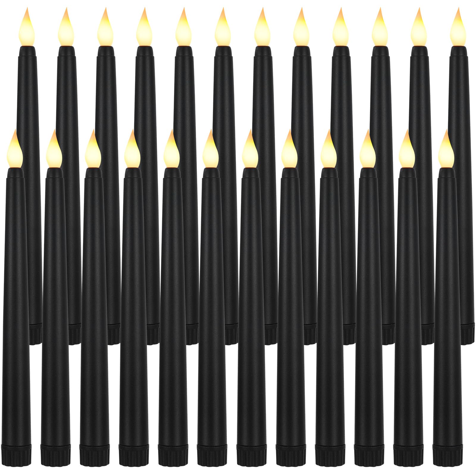 Baquler 24 Pcs 8.5 Inch Black LED Flameless Taper Candles Bulk Battery Operated Taper Candles Flickering Candlesticks for Wedding Church Holiday Table Decoration