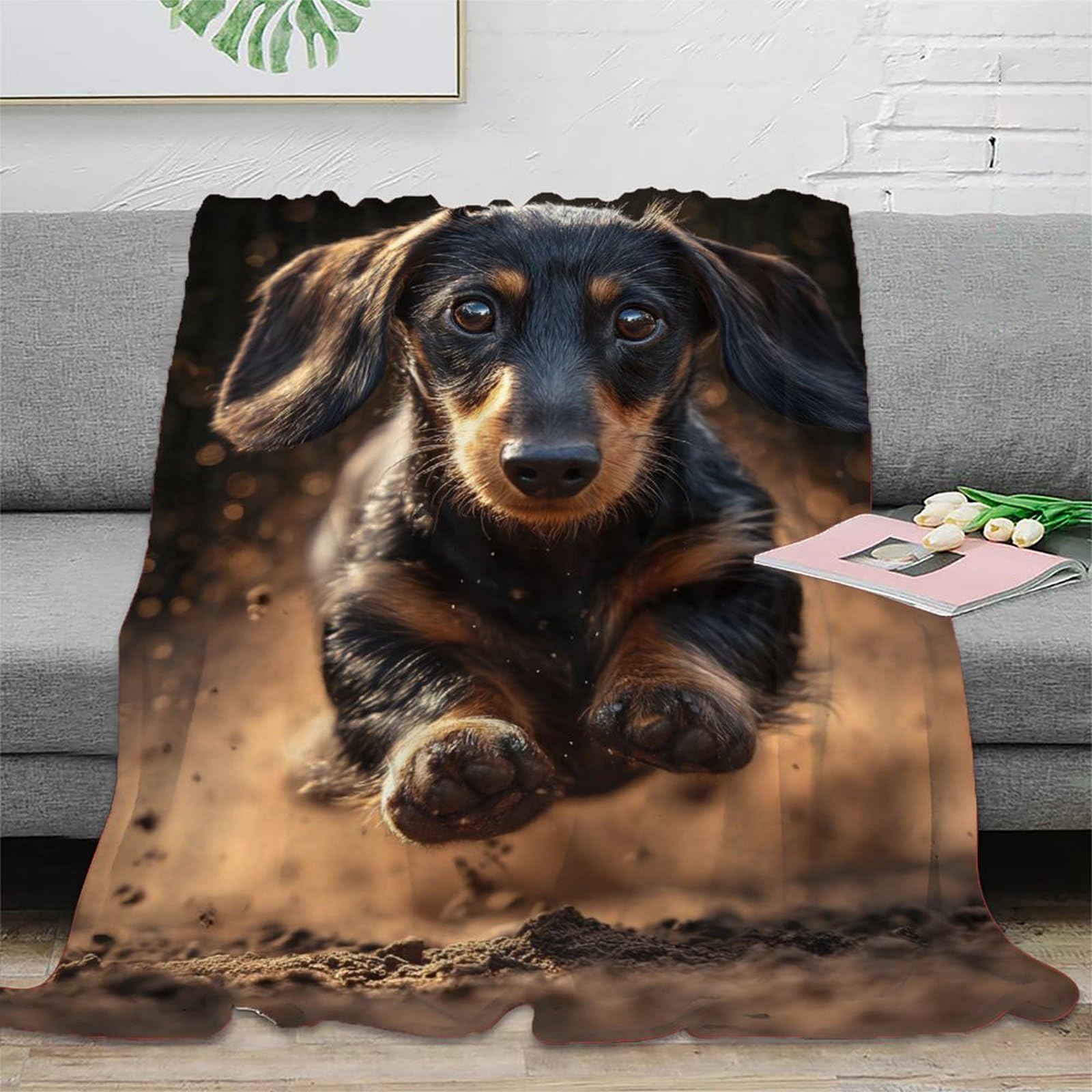 ZIRUID 3D Printed German Dachshund Flannel Blankets Gifts for Kids Teens Adults Sausage Dog Cosy Fleece Bed Throws for Bed Couch Chairs 40x50inch(100x130cm)