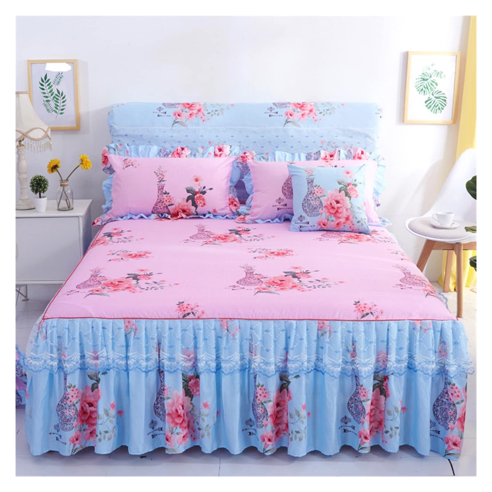 Jupe de lit en dentelle élégante 180x220cm | Confort et raffinement floral