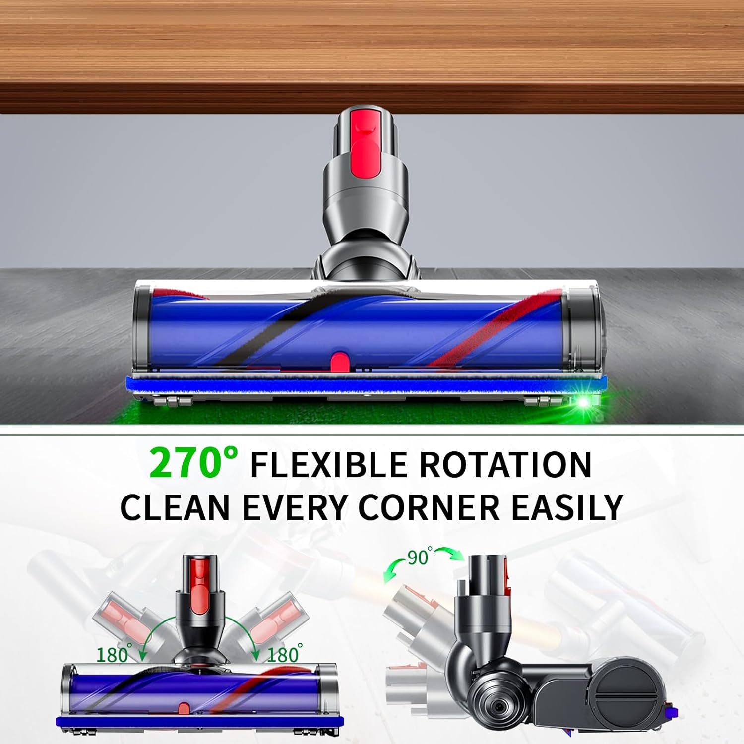 Vacuum Head for Dyson V7 V8 V10 V11 V15, Soft Roller Cleaner Head 270° High Torque Brush Head with LED Lights, Quick Release Replacement Motorhead for Hard Floors, Tile, Wood and Carpet image 4 of 7 B0FF1ZR6Y8