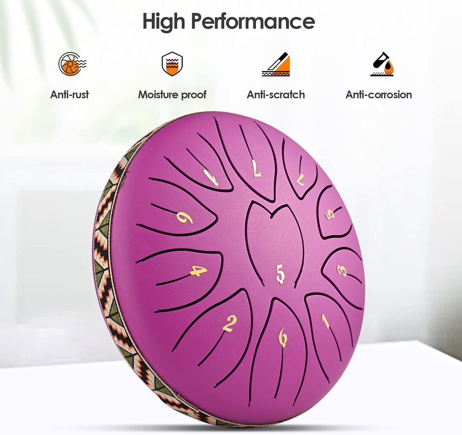 Steel Tongue Drum 6 Pollici 11 Note Tamburo in Acciaio Steel Handpan Drum Strumenti Musicali, Plettri per Dita, Music Book, Carry Bag per Meditazione, Yoga, Tempio (Viola)