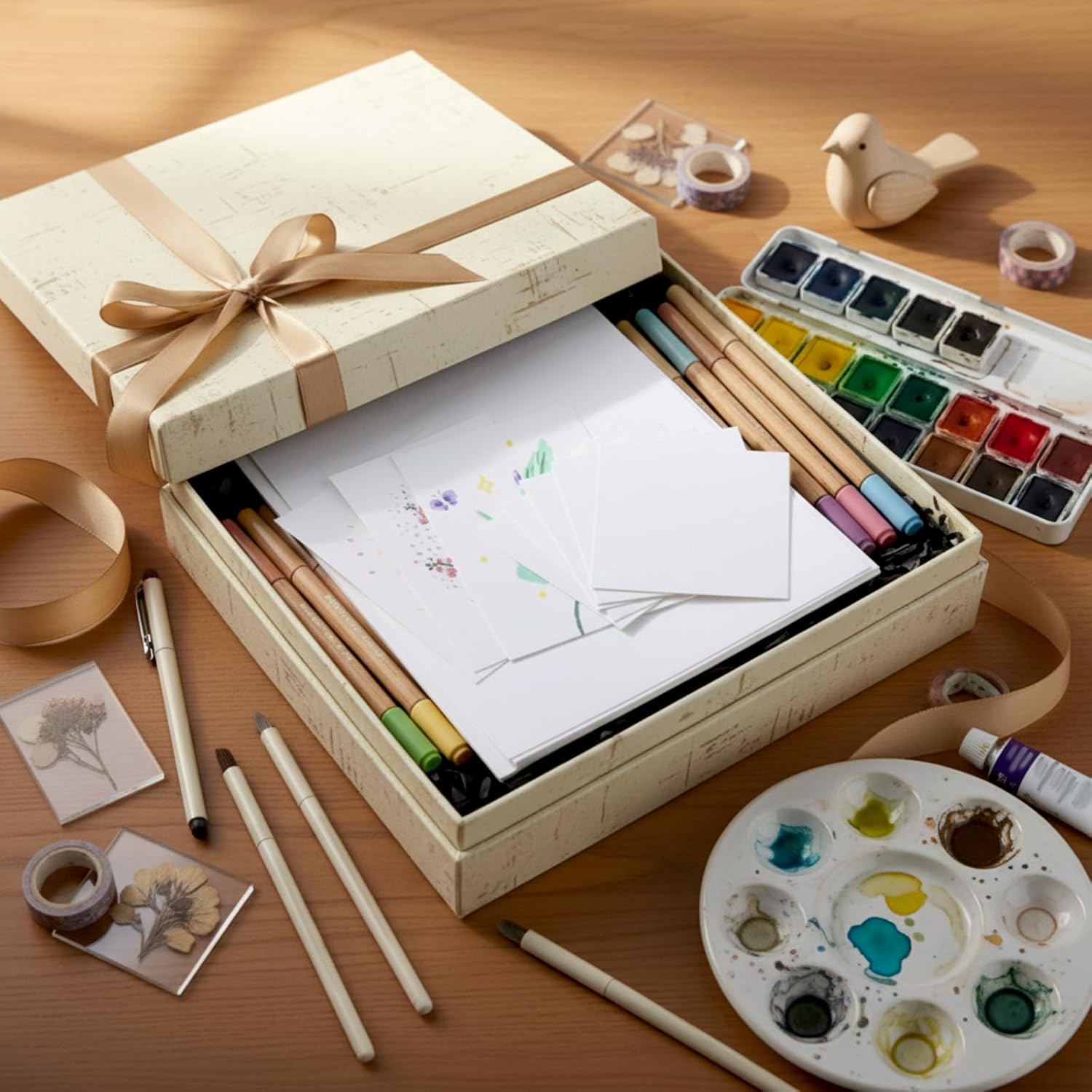 Dunzoom 100 Sheets Watercolor Paper Bulk 9'' x 12'', 8.5'' x 11.5'', 4''x4'', 3.5''x 5.5'', 5''x7'', 4''x6'' Artist Painting Drawing White Paper Book Water Color Art Supplies for Artist Painting Craft