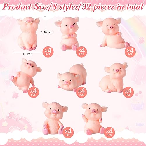 Miniatura 6 de 32 figuras de cerdo en miniatura, figuras de juguete de cerdito rosa, 1.5 pulgadas de resina para pasteles de cerdo para decoración de pasteles,