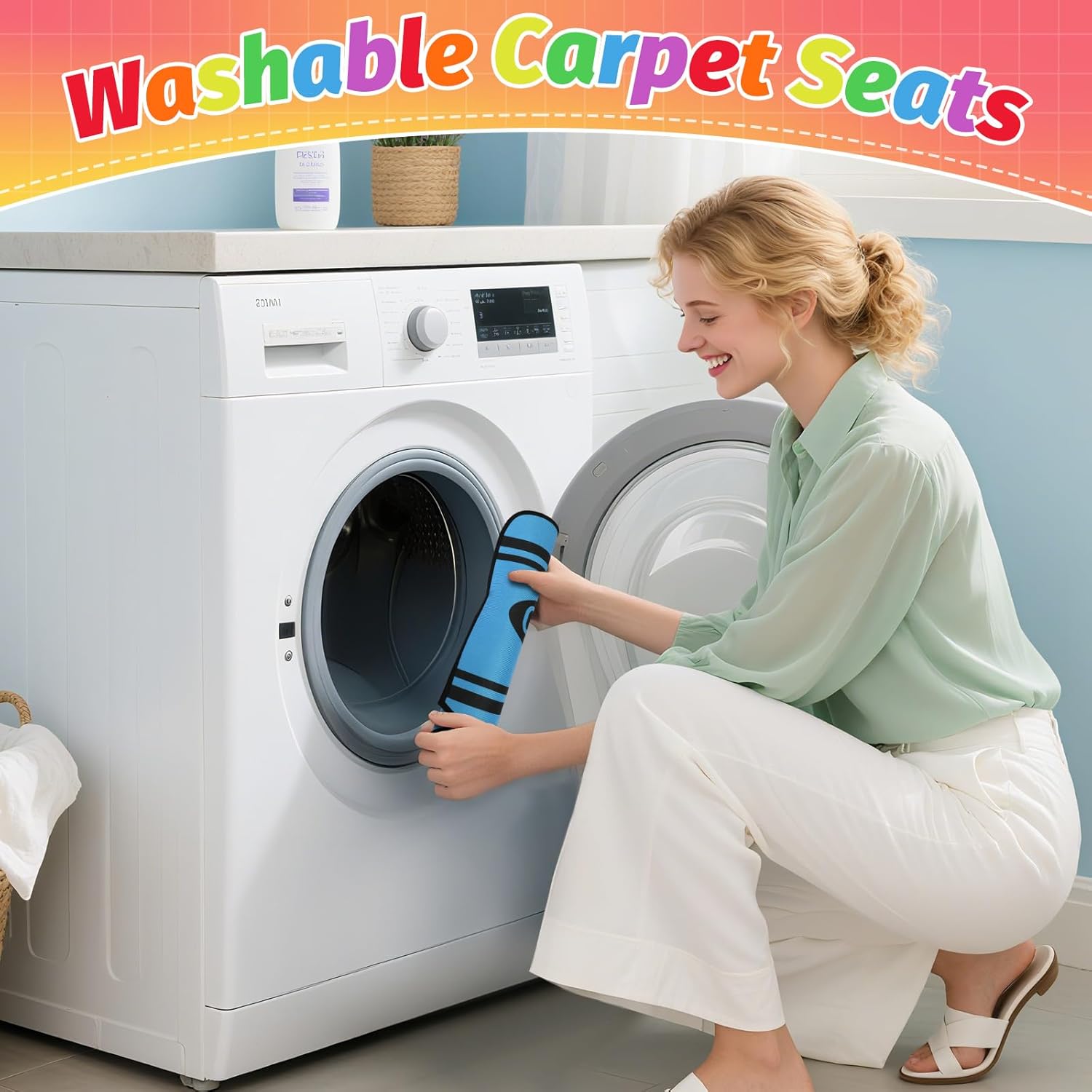 6pcs Crayon Carpet Seats for Classroom 14X17 Inch Colorful Floor Mat Small Crayon Classroom Rug Non Slip Floor Cushions for Preschool Kindergarten Daycare Elementary School Learning Playing Areas