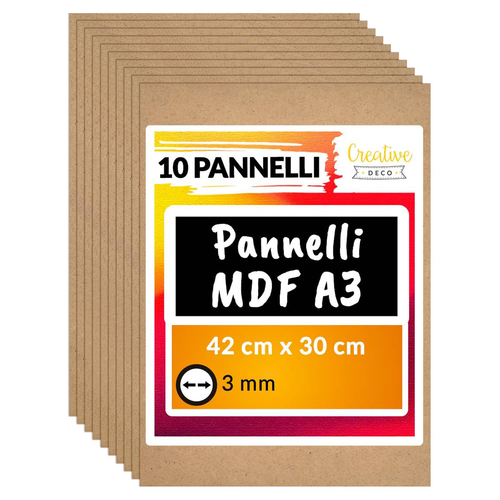 Creative Deco 10 x A3 MDF Pannelli in Legno Fogli | 420 x 300 x 3 mm | Legno Fai da Te Perfetto per Taglio Laser, CNC Router, Modellare, Traforato