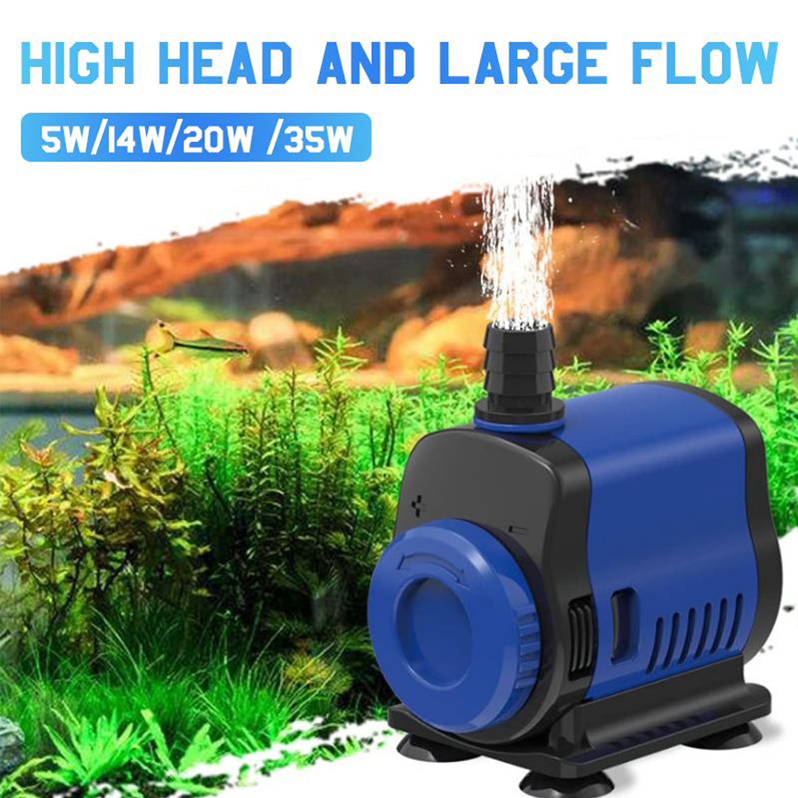 5/14/20/35/45/80W Pompe à Eau D'aquarium Submersible Ultra Silencieuse pour Réservoir de Poissons Fontaine Jardin Étang Rocaille Pompe de Filtre à Eau Réglable 220-240V