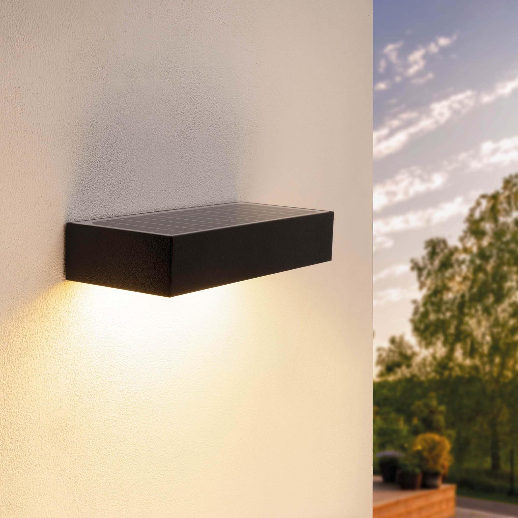 Ledvion - Modern Solar Wall Lamp on Solar Energy WhiteMotion Sensor, Black, 6W, 3000K, IP65Waterproof & 220 Lumen,