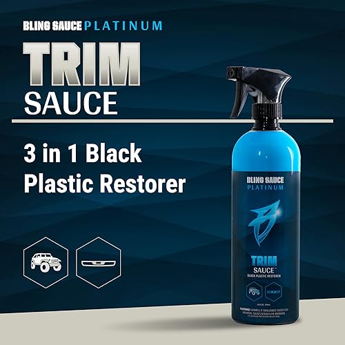 Miniatura 3 de Bling Sauce Platinum Recorta la salsa, restaurador de plástico negro 3 en 1. Limpia, protege y restaura los adornos de plástico negro desteñidos o