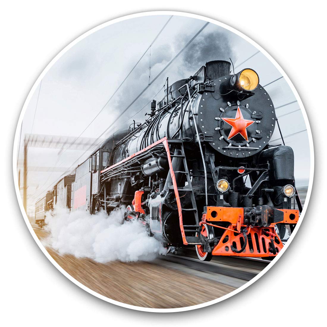 Destination Vinyl Ltd Black Steam Train Railway 2256 Vinyl Stickers (Set Of 2) 7.5Cm - Black Steam Train Railway #2256