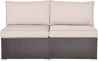 HAPPYGRILL 2PCS Patio Armless Sofa Set Outdoor Rattan Wicker Sectional Sofa Chairs with Cushions for Garden Balcony Patio Poolside