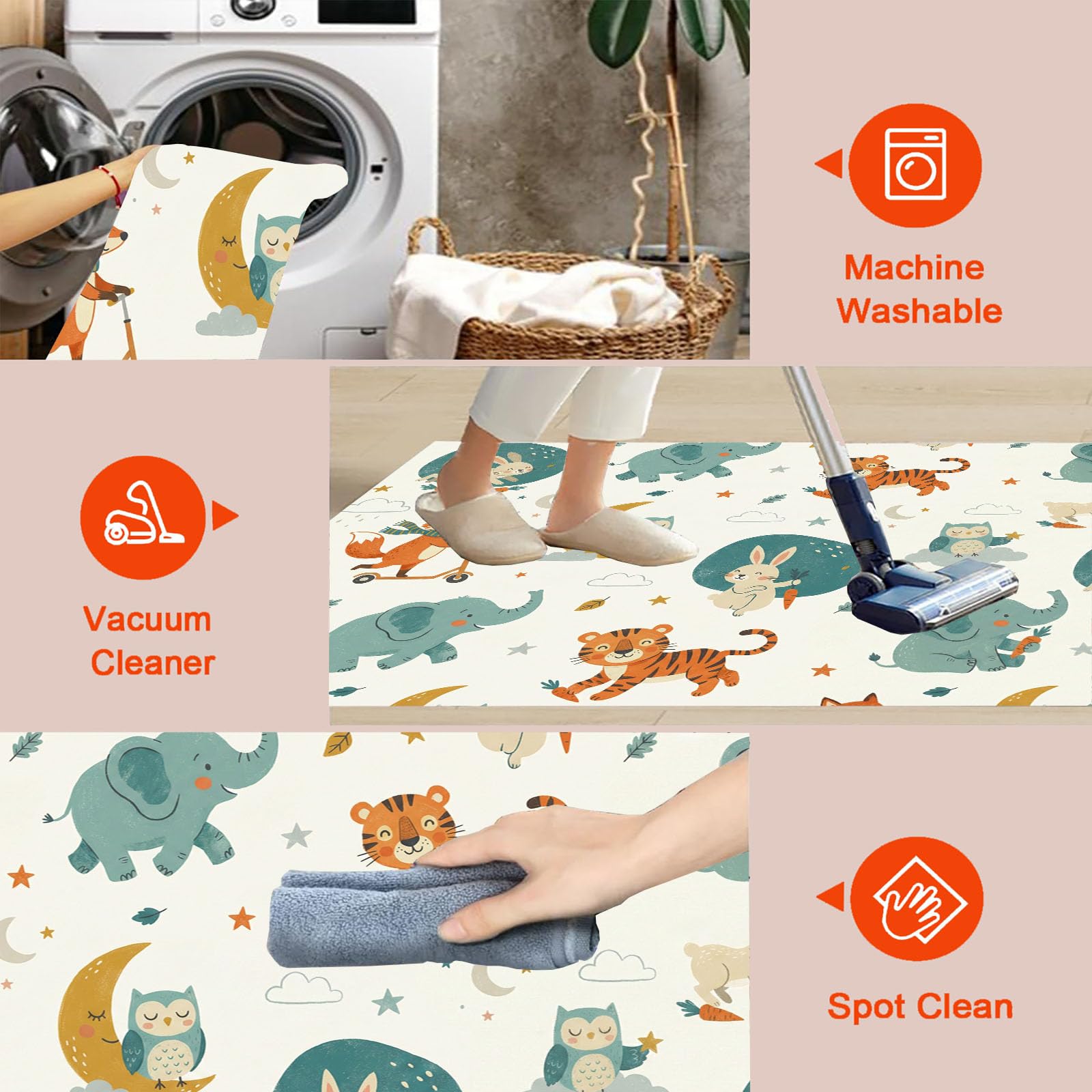 Felpudo de Entrada Conejo Elefante Luna, 80x120cm Alfombra para Puerta Animales Nocturnos Bosque, Antideslizante, Lavable Alfombrilla para Atrapar Suciedad para Pasillo, Cocina, Dormitorio