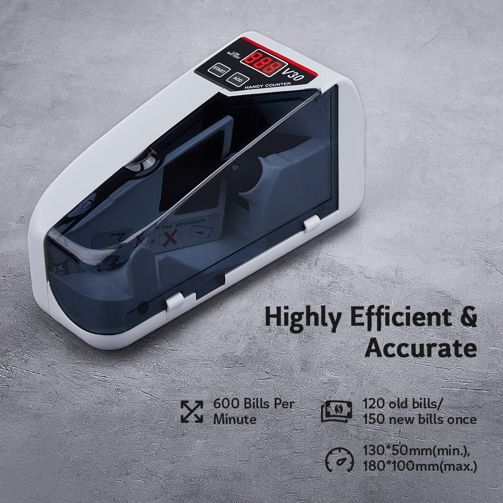 MUNBYN Mini Portable Handy Bill Cash Banknote Counter, Counting 600Bills/min, Money Currency Counting Machine, Comes with 200 pcs Currency Bands : Office Products
