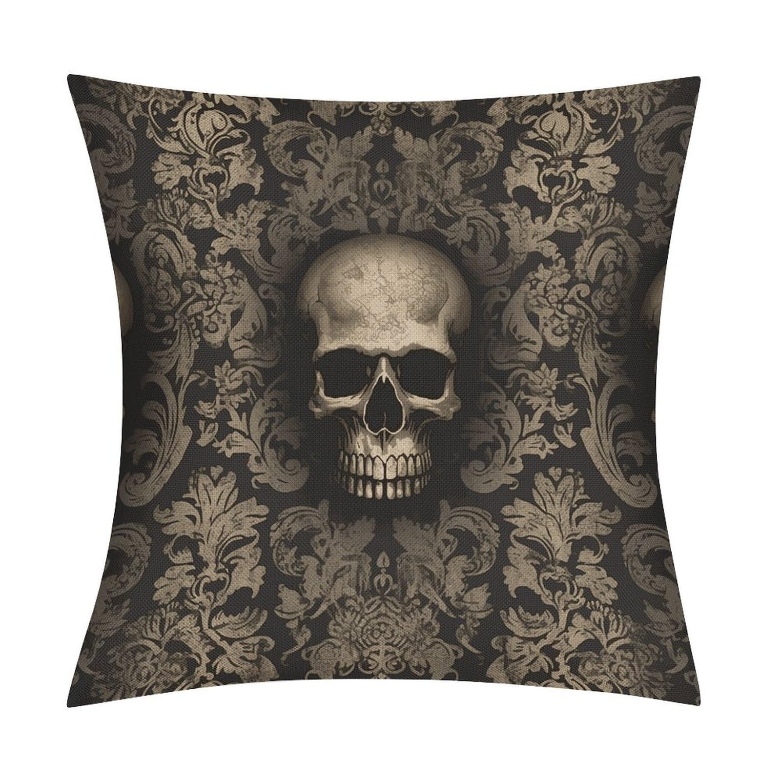 JTREHY Gothic Wallpaper Skull Throw Pillow Covers Farmhouse Pillow Cover Standard Pillow Shams Decorative Square Pillowcases Soft Pillow Cases Wrinkle Fade Resistant for Couch Home 18x18 Inch