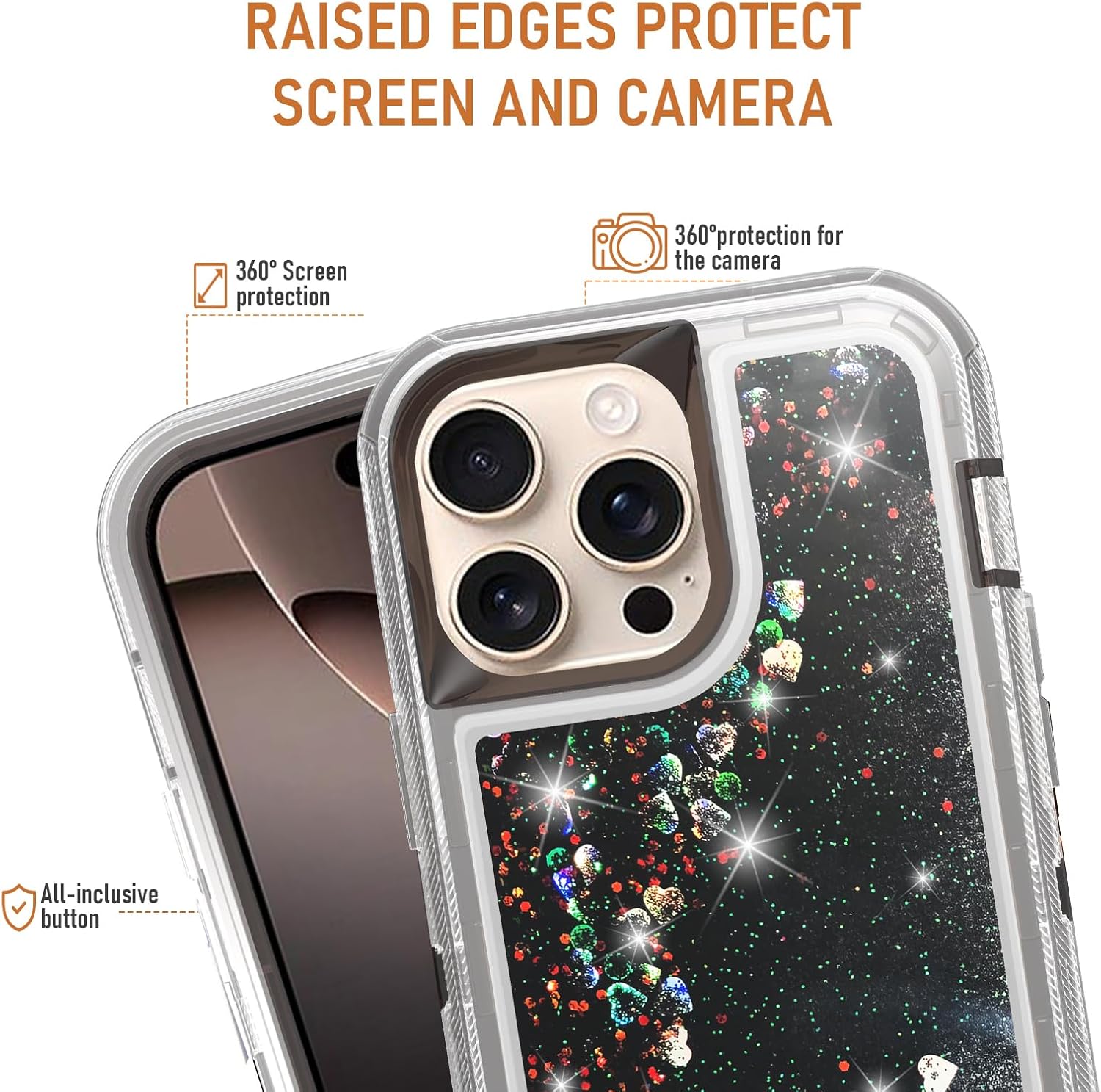 Asuwish Phone Case Compatible with iPhone 16 Pro Max 6.9 inch Screen Protector Bling Liquid Glitter Clear Hybrid Military Grade Protective Cell Cover i Phone16 16Pro i16 ProMax 16ProMax Girls Black - Image 2