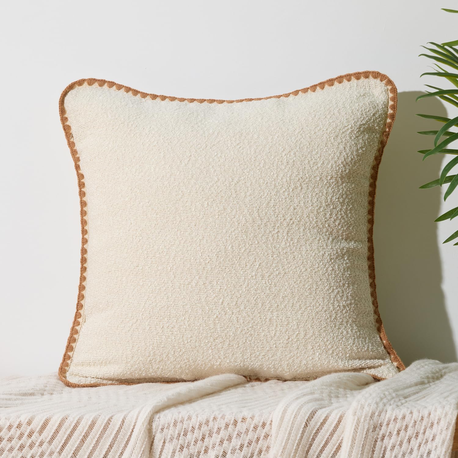 ORTIGIA Farmhouse Pillow Covers Decorative 20x20 Textured Pillowcaes with Scalloped Edge Pillow Case for Couch Sofa Bed Cushion