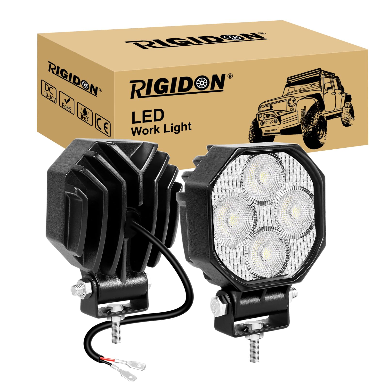 RIGIDON 2 Pcs Mini Faro da Lavoro Led, 2.8 Pollici 16W 1600LM Proiettore Luci di Lavoro a Led, Fari di Profondità Per Auto Fuoristrada Trattore Escavatore Camion SUV ATV UTE 4x4 Motociclo, 12V 24V