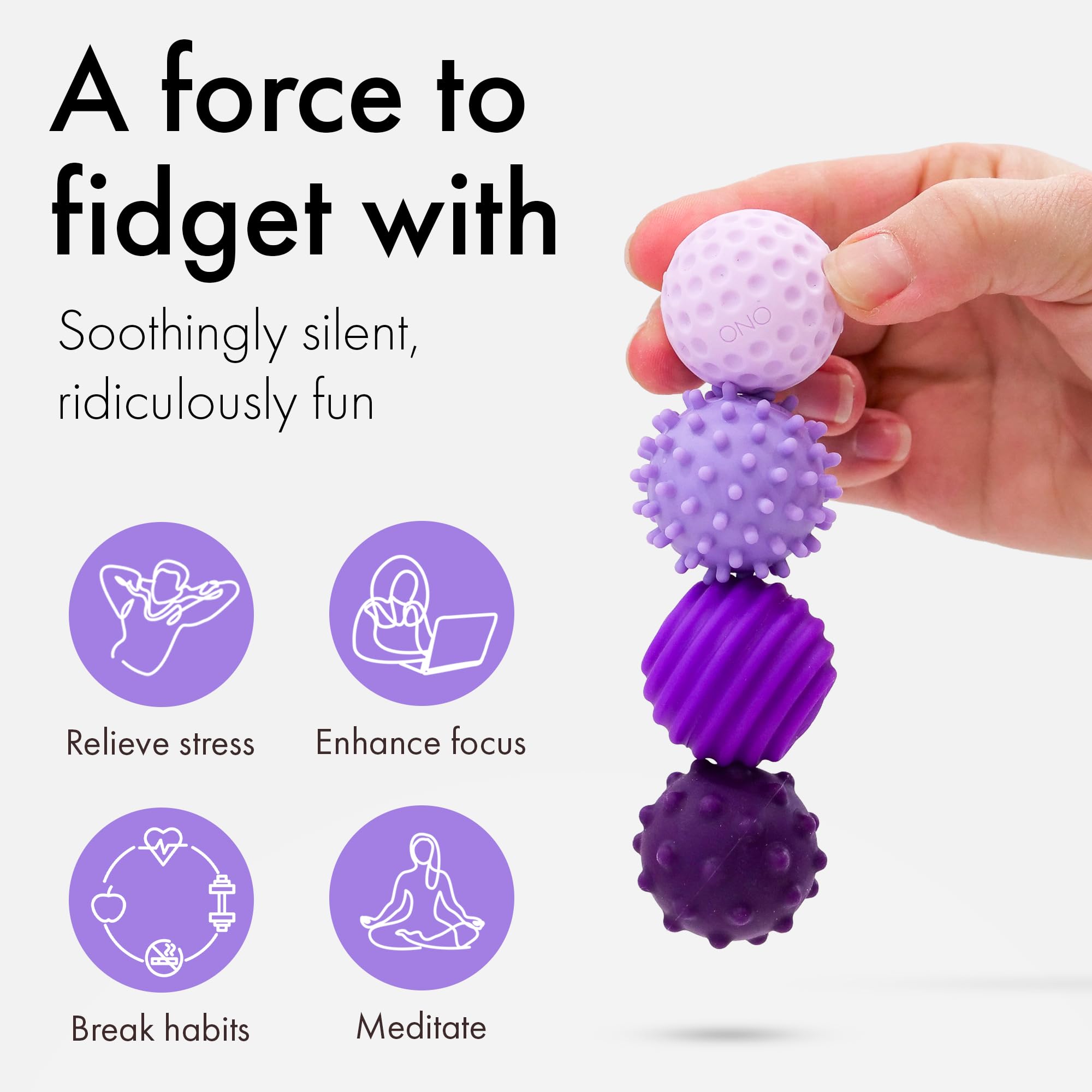 ONO Signets - Silicone Magnetic Balls with Textured Dimples, Bumps, and Waves, Lavender - Image 4
