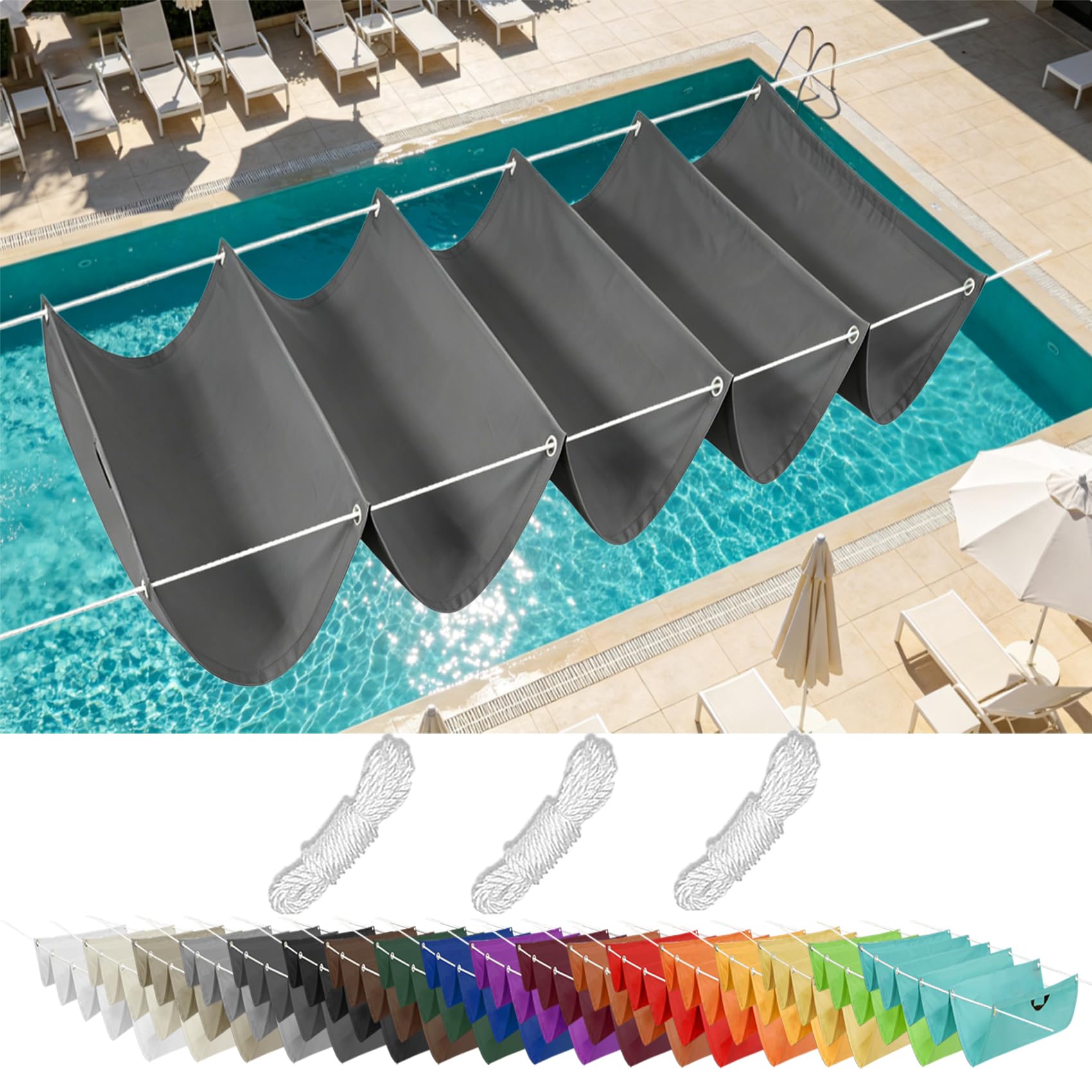 Voile d'ombrage pour pergola et terrasse rétractable grise 0.75x9.4 m