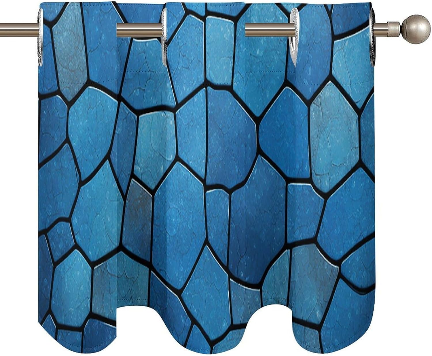 Blue Tile Pattern Valance for Windows, 2 Pack Kitchen Curtains Modern Home Decor, Soft Blackout Window Curtains for Living Room & Bedroom, 18 X 52 Inch