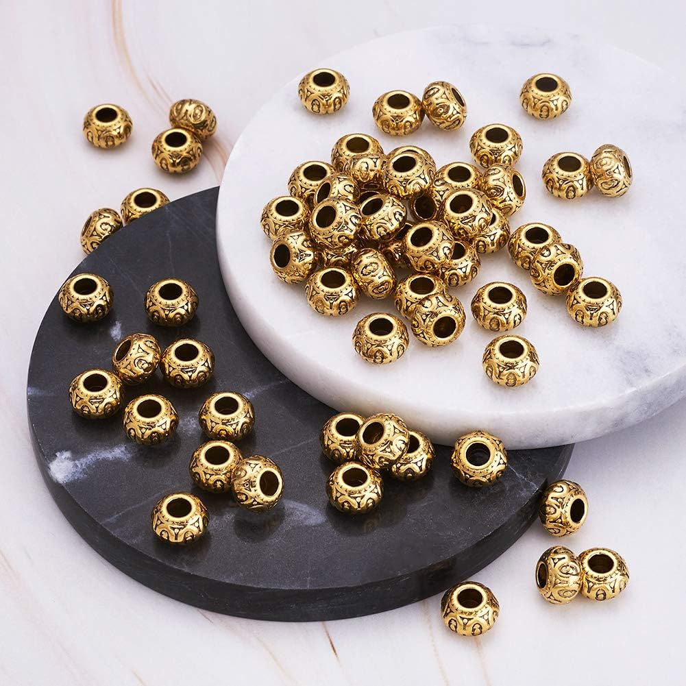 KISSITTY 100pcs Antique Golden European Beads Rondelle Large Hole Spacer Beads 10x6.5mm Fit European Charm Bracelet Spacer for DIY Jewelry Making