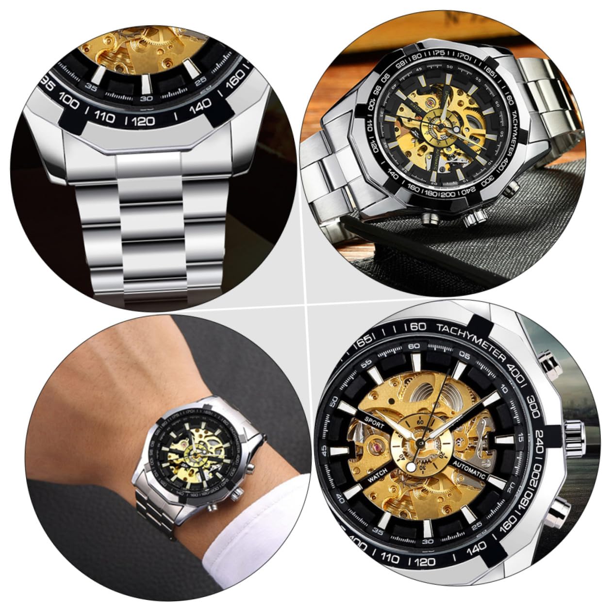 Reloj Mecánico Automático para Hombre Esqueleto Esfera Negra, Movimiento Luminoso, Correa de Acero Inoxidable y Diseño Casual para Negocios y Uso Diario