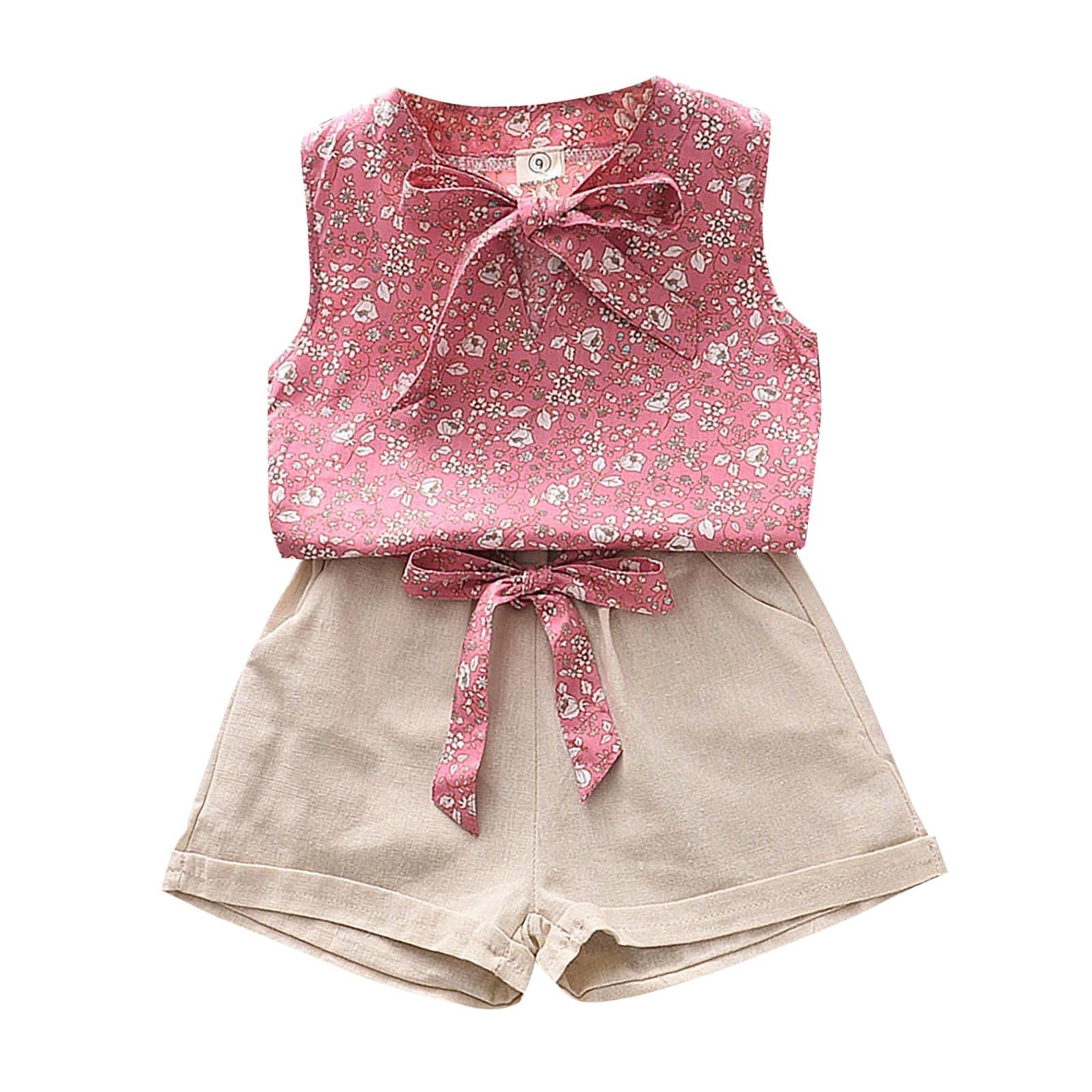 Débardeurs pour Fille avec Short Robe d'été pour Fille Ensemble Deux pièces sans Manches Haut Floral et Short élégant Tenue Confortable vêtements Mode Enfant