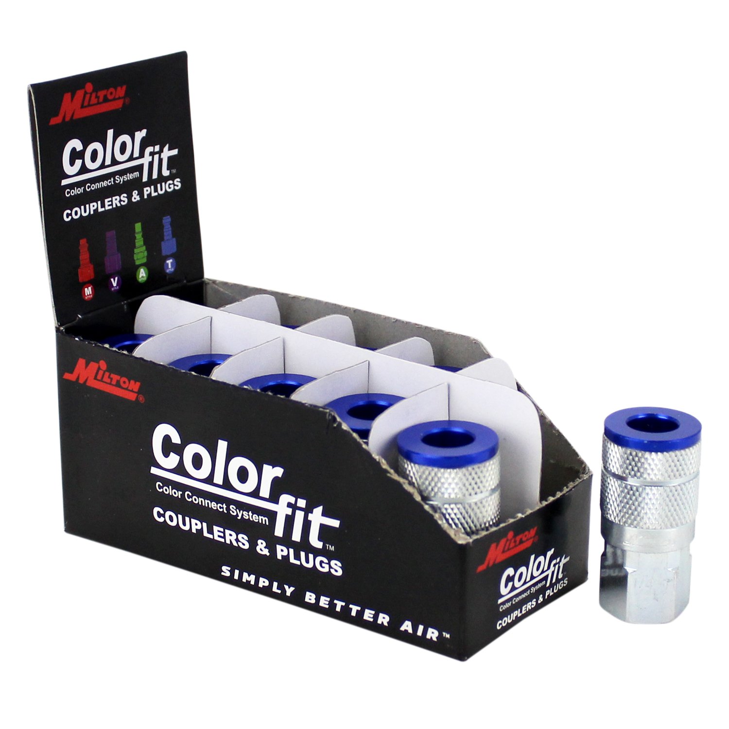 ColorFit by Milton 785TC Pneumatic Couplers - (T-style, Blue) - 1/4" NPT Female, (Box of 10)