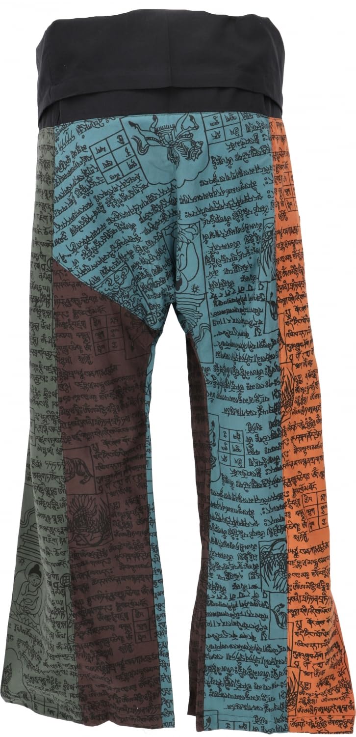 GURU SHOP Thai Fischerhose aus Fester Baumwolle, Patchwork Wickelhose, Yogahose, Unigröße, Herren/Damen