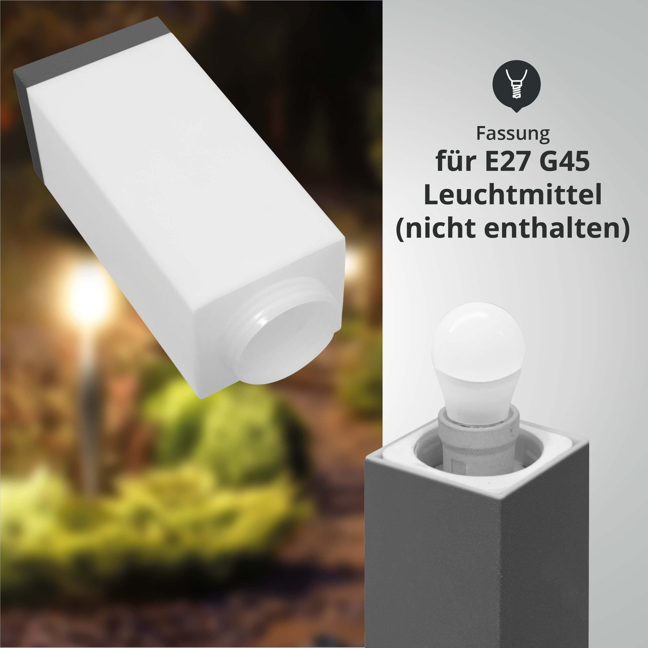 LED Universum Wegeleuchte mit 80cm Edelstahl Außenleuchte Stehleuchte Energiesäule Stromsäule Stromverteiler für den Garten Gartensteckdose (Anthrazit mit Bewegungsmelder und 2 Steckdosen)