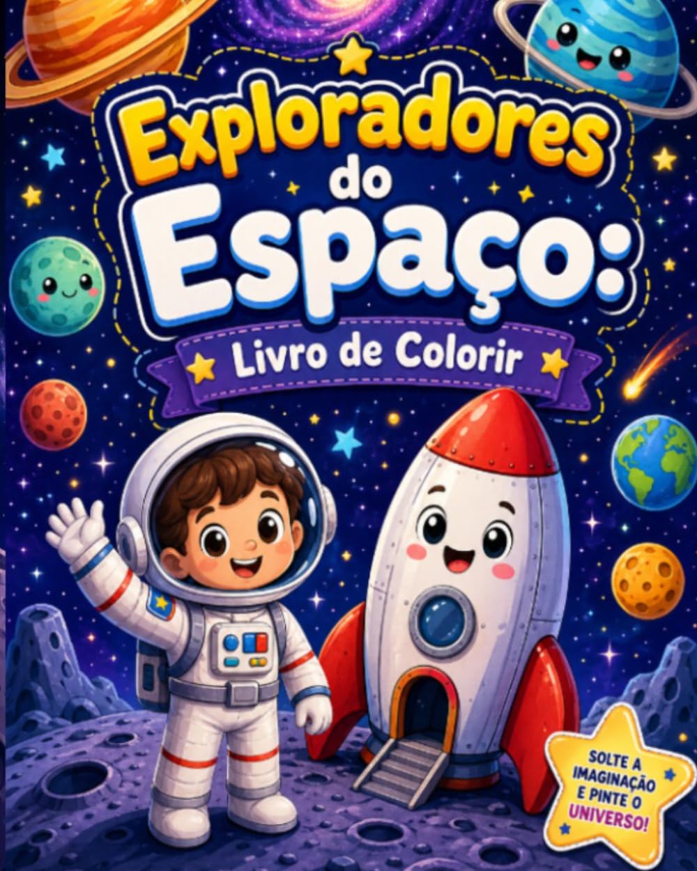Exploradores do Espaço Livro de Colorir: 35 desenhos fáceis e encantadores para pintar, relaxar e aprender brincando