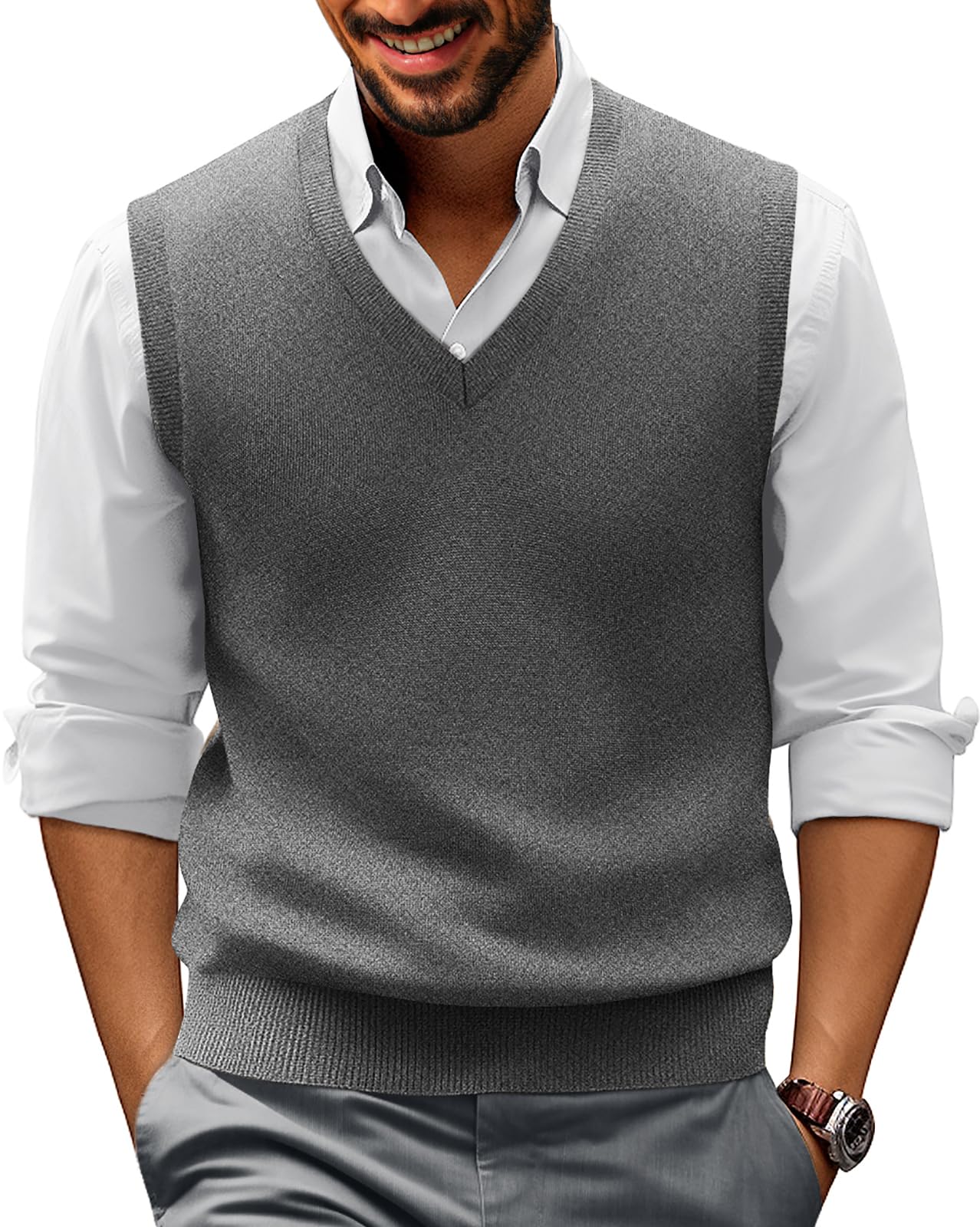 PJ PAUL JONES Men Sweater Vest Casual V Neck Knitted Vests
