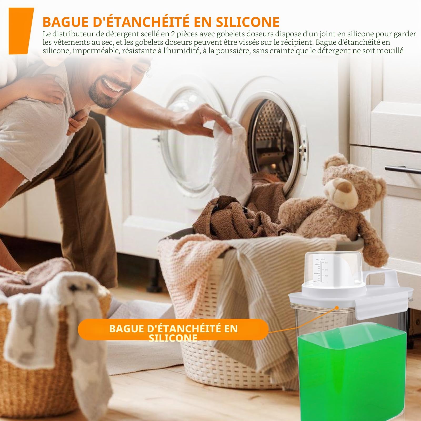 2 Pièces Distributeur de Détergent Hermétique 2000 ml Avec Gobelet Doseur - Boîte de Rangement Multi-Usages Pour Lessive en Poudre