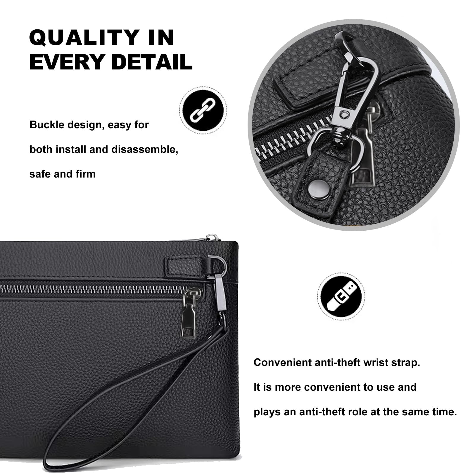 Leathario Pochette Homme Cuir Véritbale, Sacoche à Main Sac d'affaires Portefeuille, Petit Sac Hydrofuge Léger pour Voyage Loisir Bureau