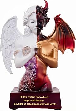 Angel Devil Resin Statue, Half Angel Half Demon Figurine, Gothic Desktop