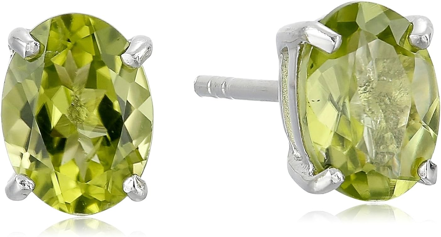 Amazon Collection Sterling Silver Gemstone Oval Stud Earrings